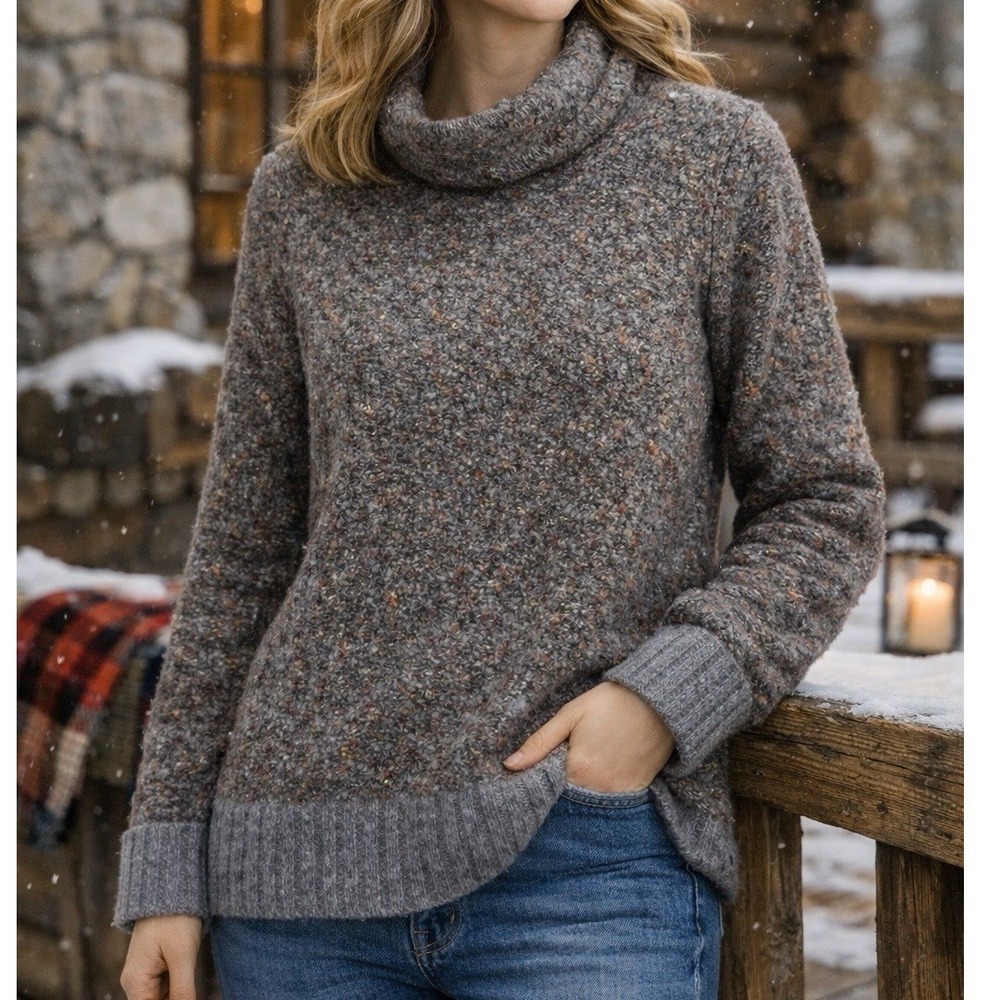 Rachel‎ Zoe Cowl Neck Sweater Women S Grey Boucle Wool Blend Long Sleeve Knit